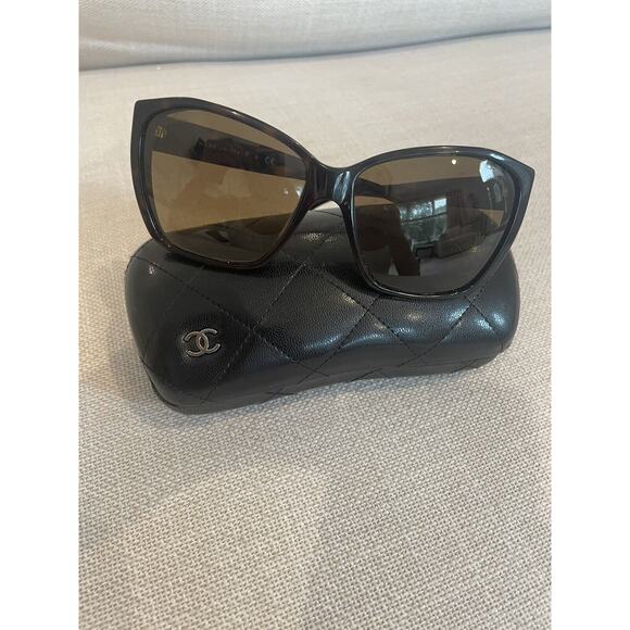 Vintage Chanel 5203 Acetate Glitter Lens Interlocking C Brown Sunglasses W/ Case - Picture 9 of 11